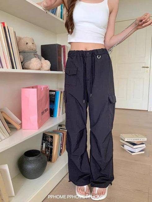 Front Pocket Drawstring Loose Parachute Cargo Pant